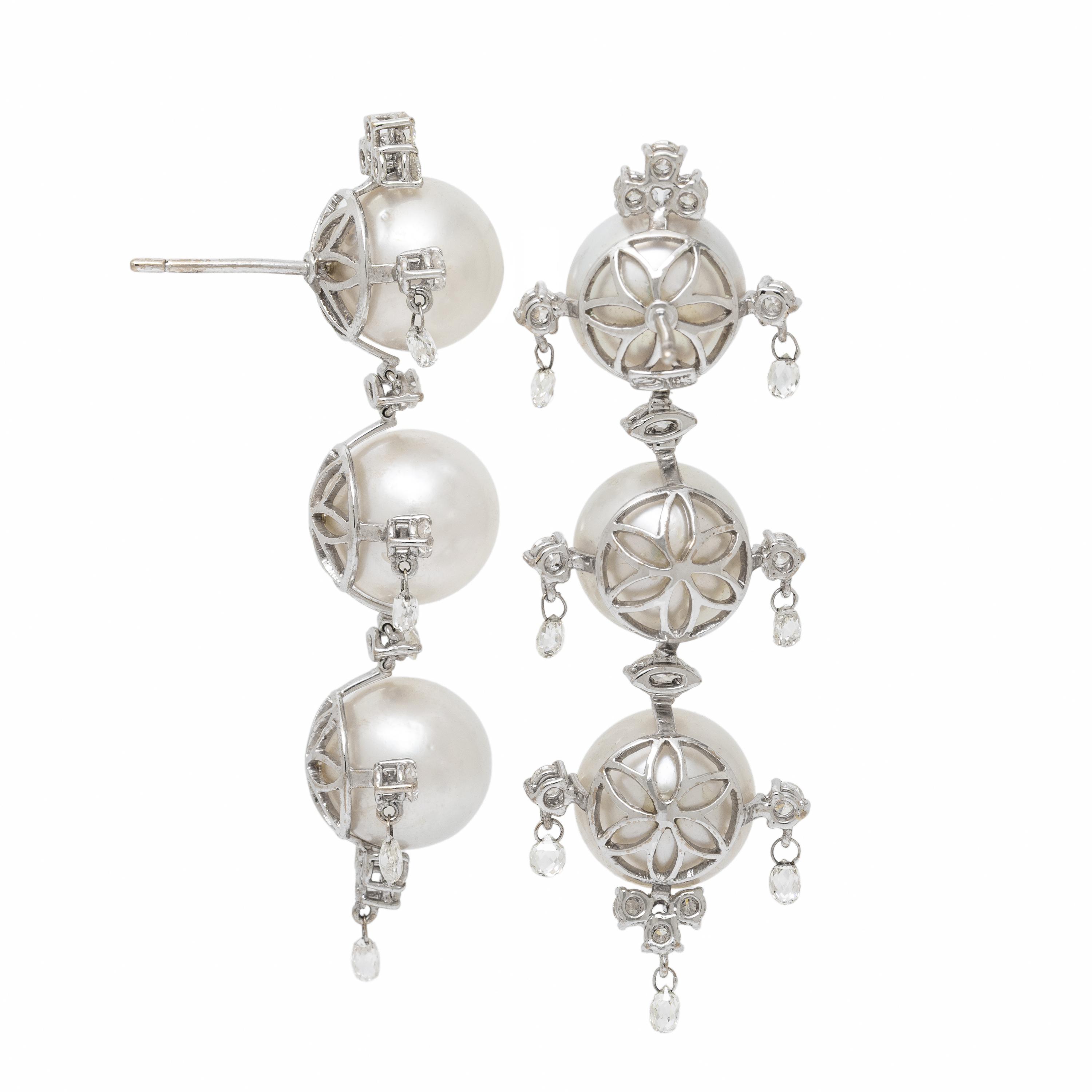 Cultured Pearl, Diamond, and White Gold Earrings