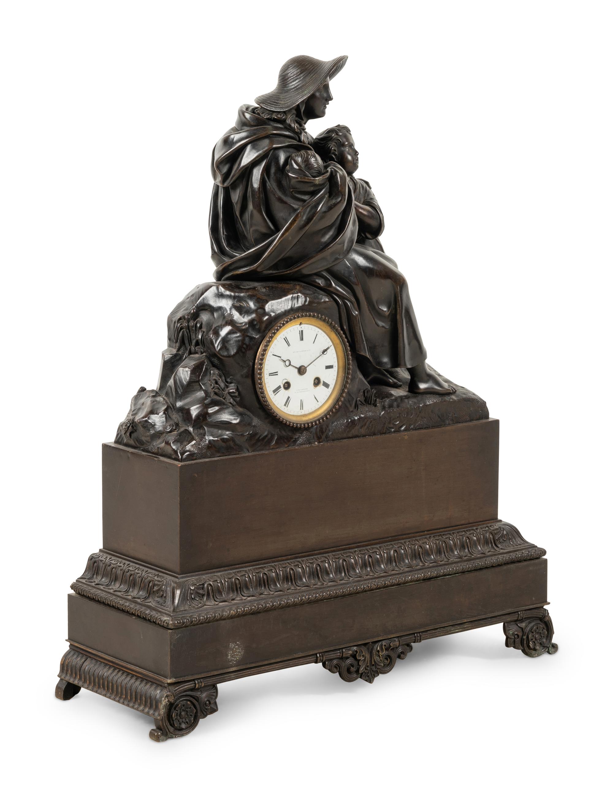 A Louis Philippe Bronze Figural Mantel Clock