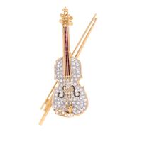 YELLOW GOLD, DIAMOND AND RUBY VIOLIN BROOCH