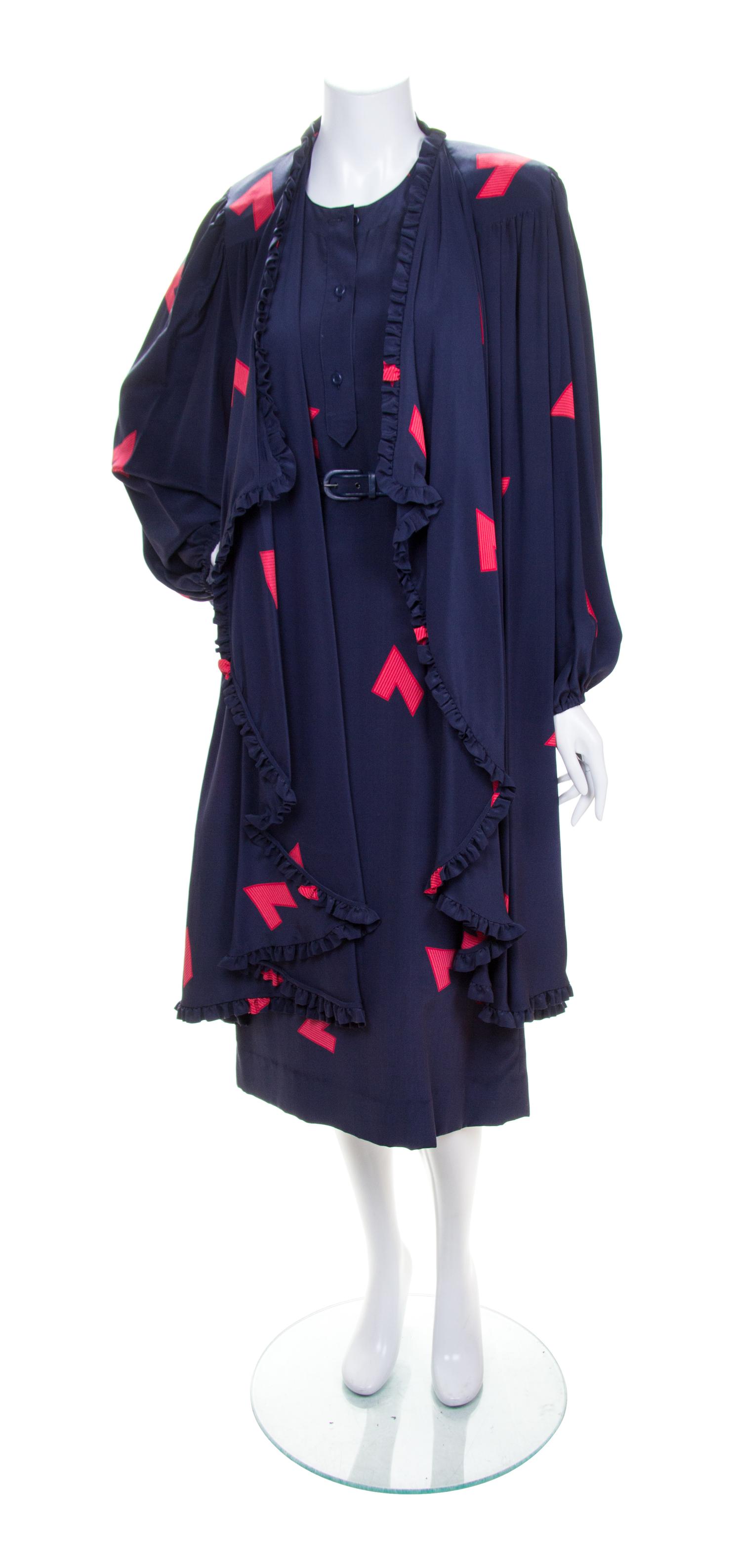 A Lanvin Navy and Red Dress Ensemble, Size 38.