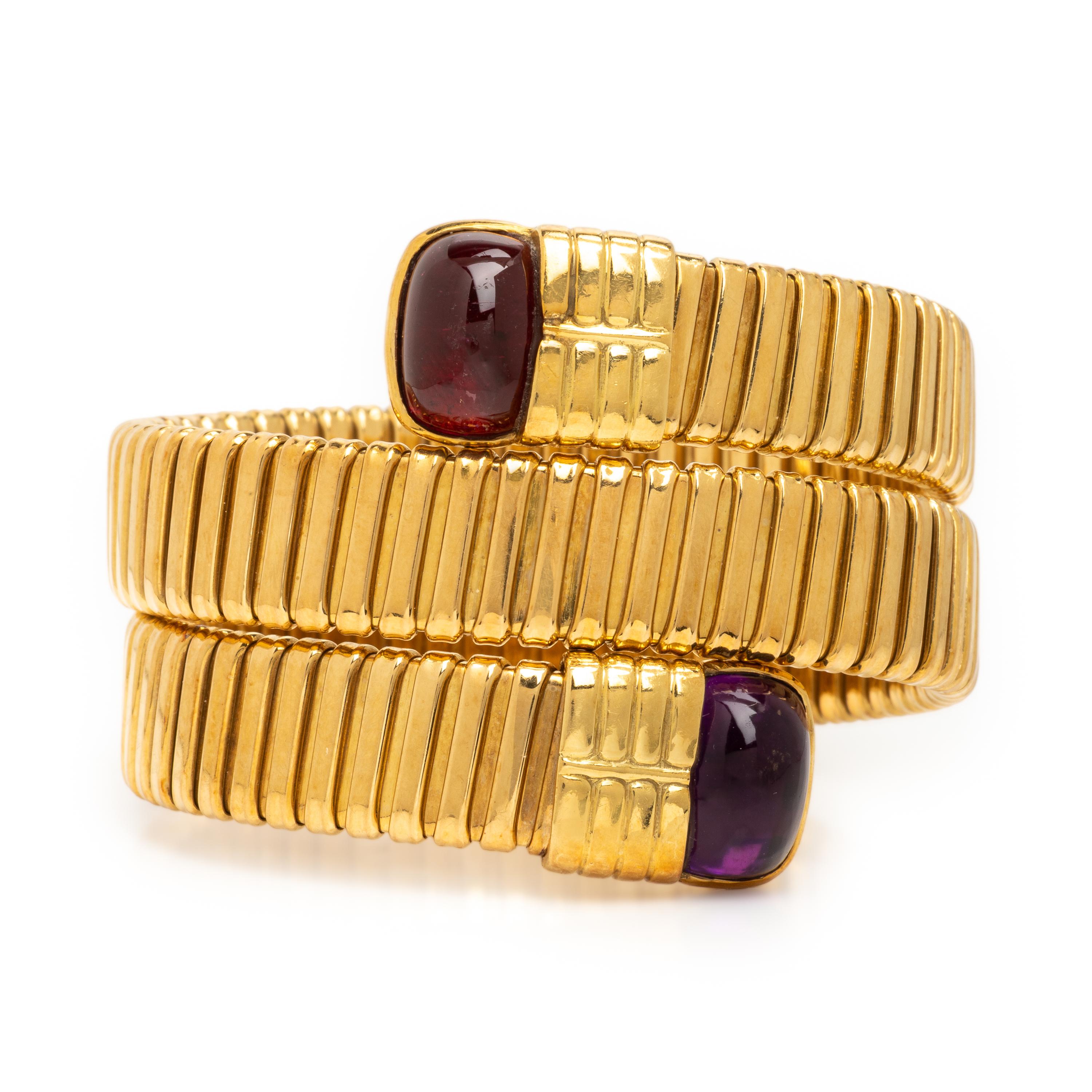 Amethyst, Garnet, and Yellow Gold Tubogas Bracelet