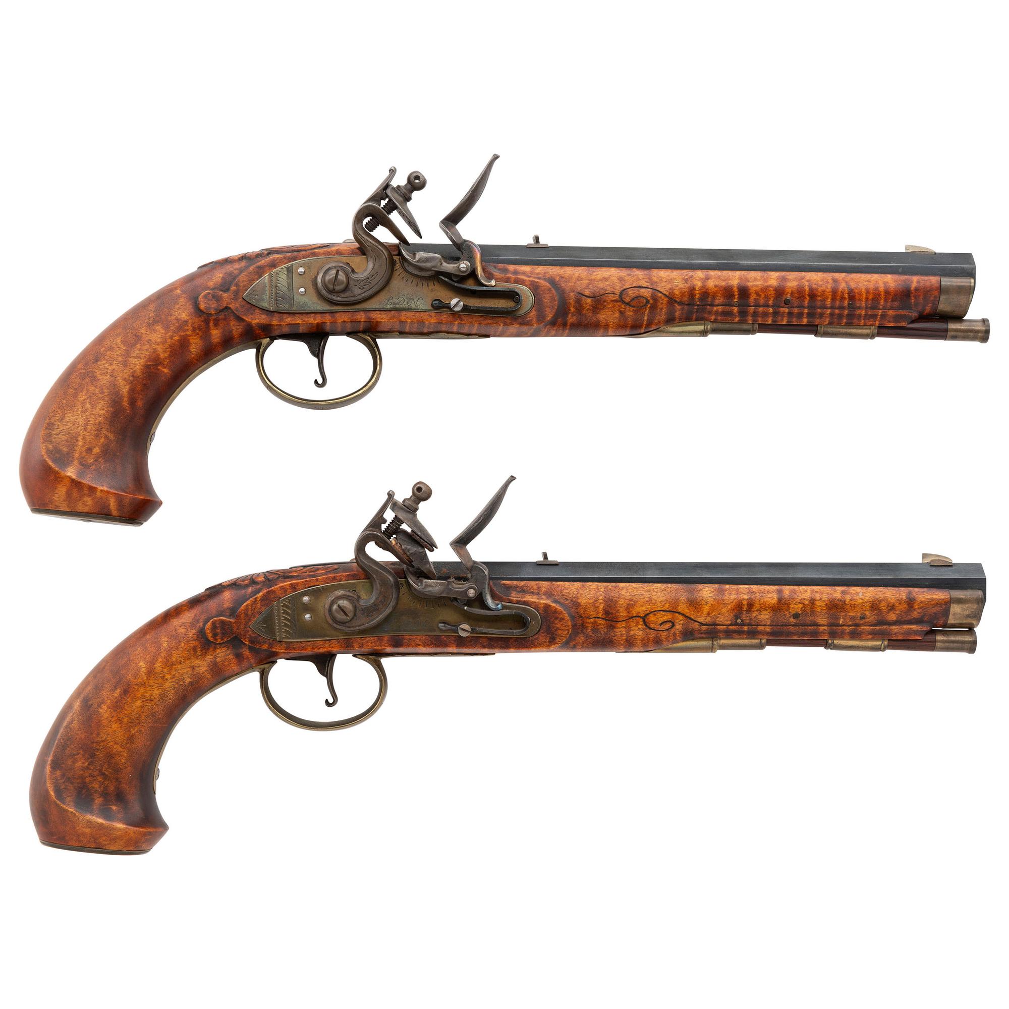 Pair of Contemporary .45 Caliber Flintlock Pistols by L.D. Norris
