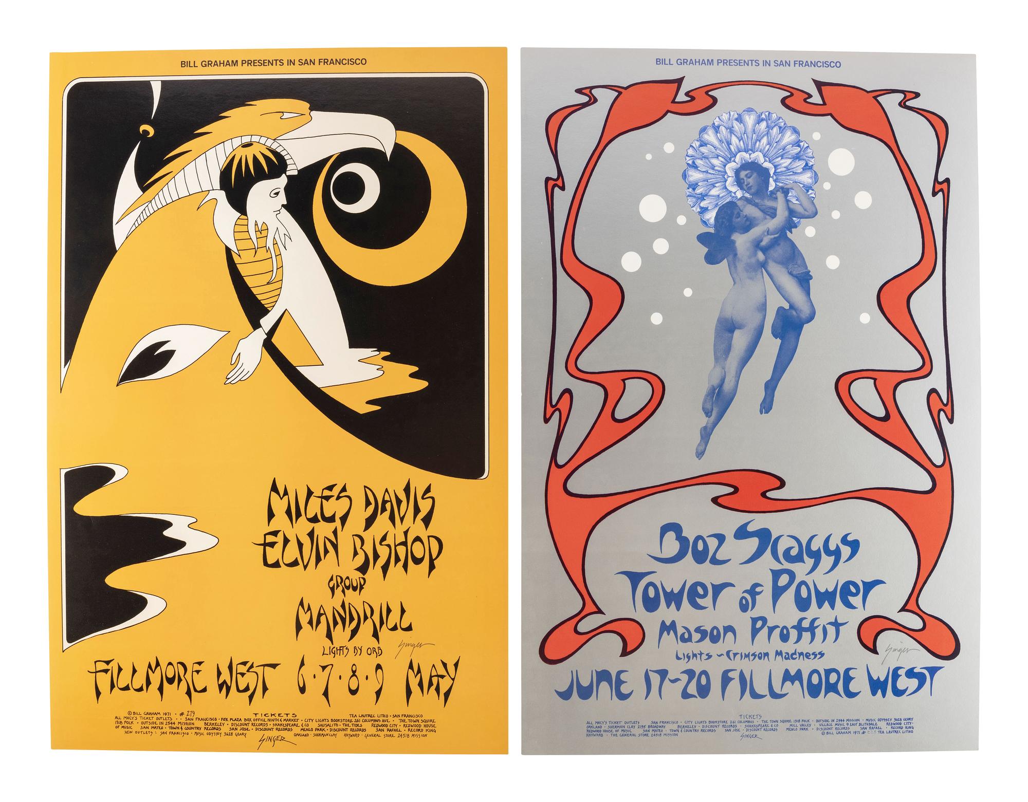 [MUSIC] -- [POSTERS]. SINGER, David, artist. Complete set of 66 SIGNED posters designed for the Fillmore West Ballroom, San Francisco, California. 1969-1971.