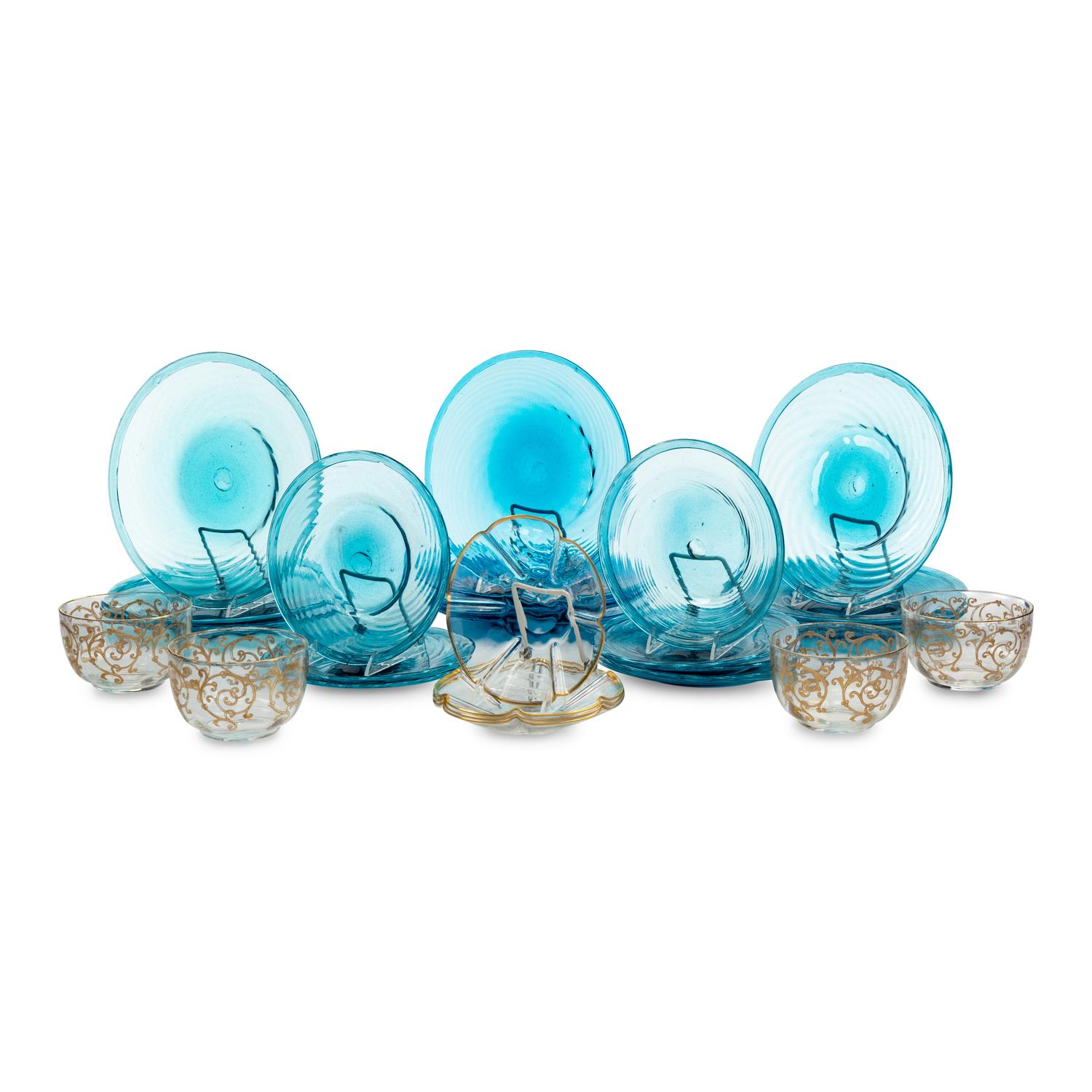 A Set of Blown Blue Glass Tableware