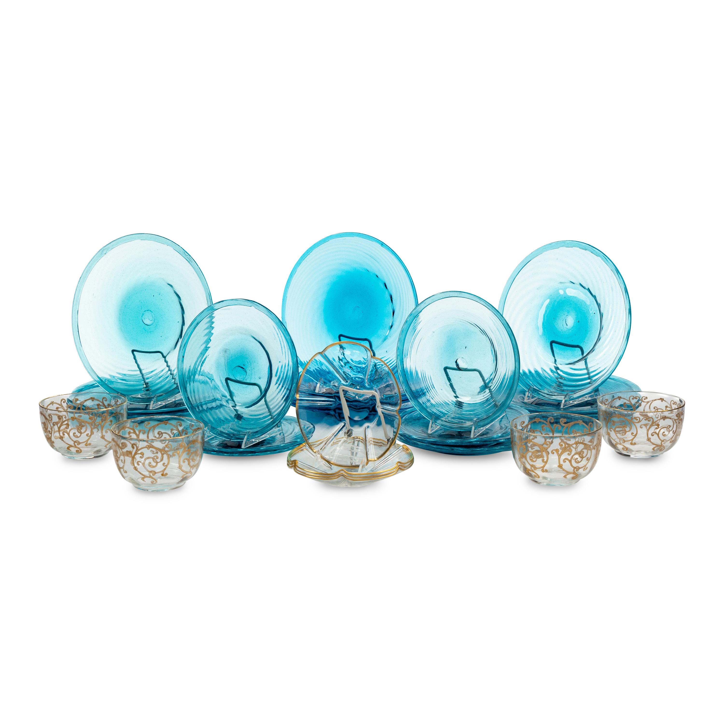A Set of Blown Blue Glass Tableware