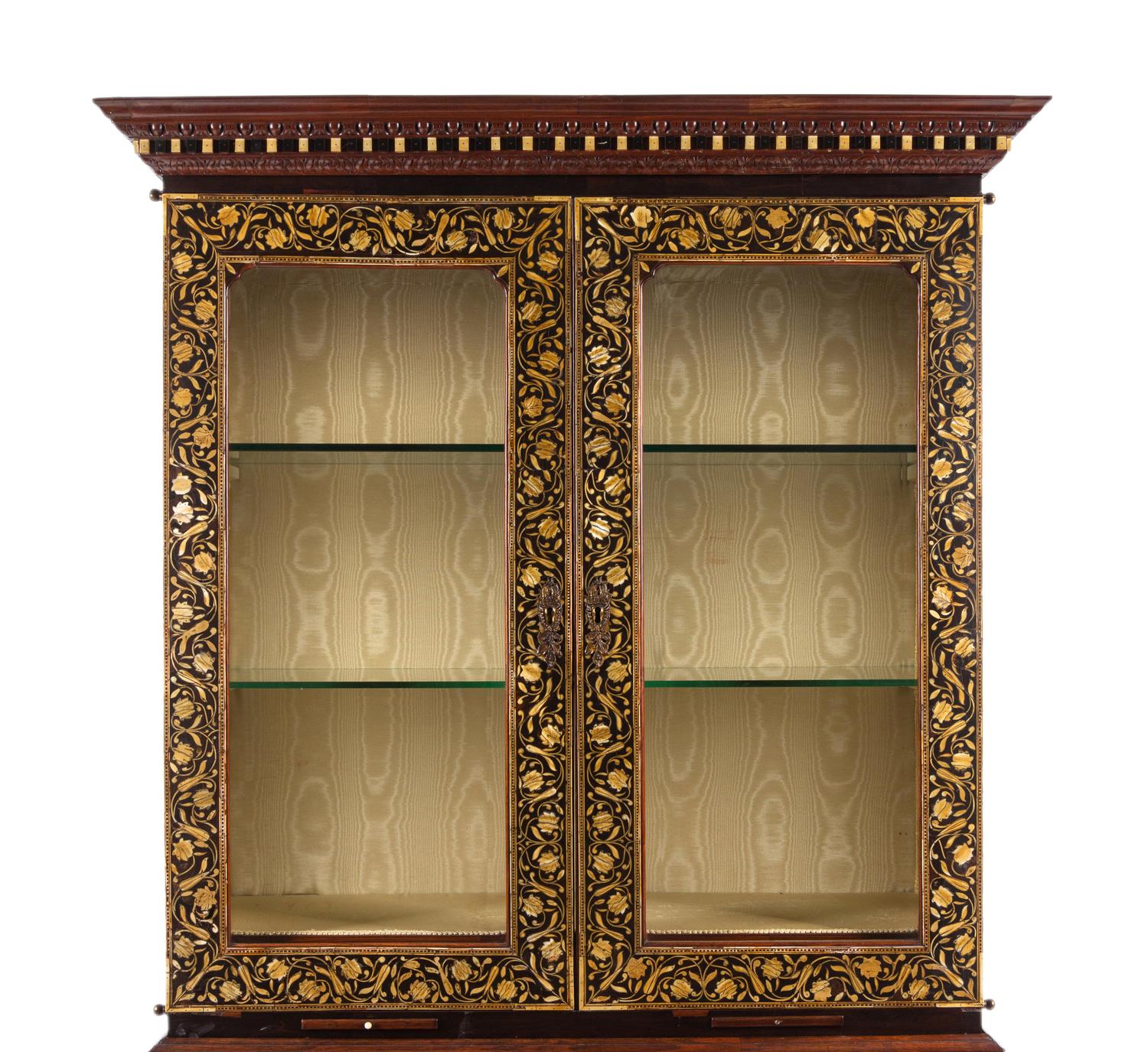 An Anglo-Indian Ivory-Inlaid Indian Rosewood Secretary Bookcase