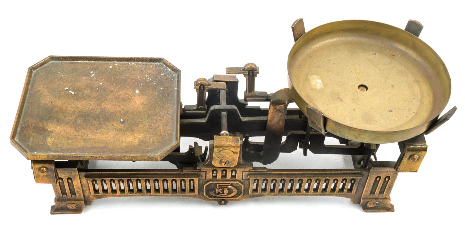 A German Cast Metal 5-Kg Balance Scale Width 18 inches. — ADLER, EARLY 20TH CENTURY