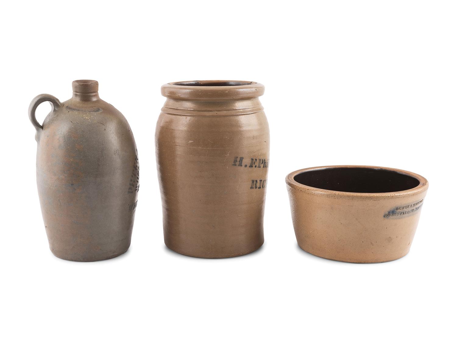 Three Stoneware Advertising Vessels