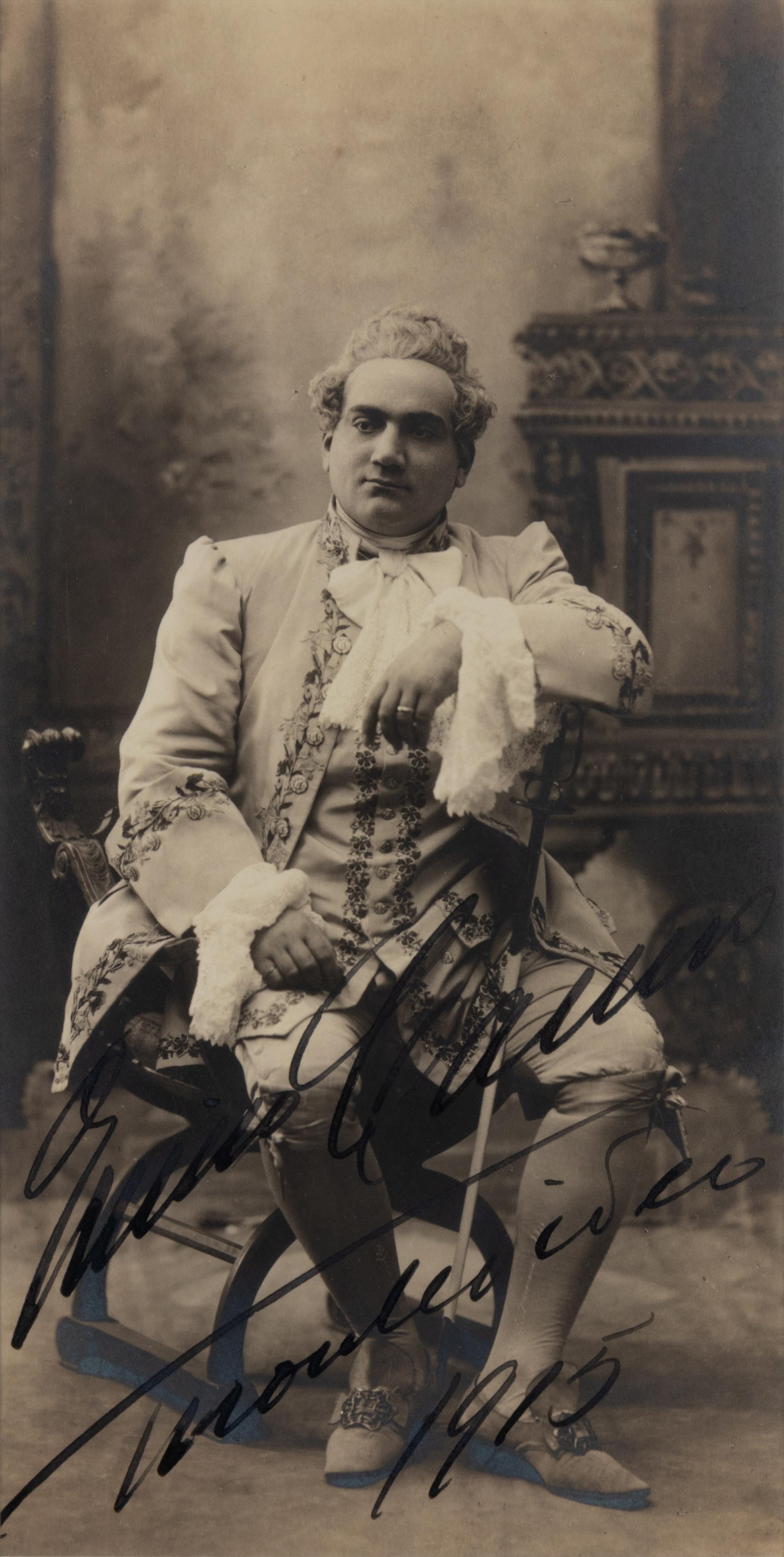 CARUSO, Enrico (1873-1921). Black and white photograph signed ("Enrico Caruso"), 1915.