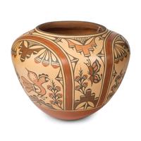 Ruby Panana (Zia, b. 1954) — Polychome Pottery Olla, with Parrots, Butterflies, and Rainbows