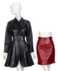 Alaïa, Black Leather Dress & Burgundy Leather Skirt, 1980s