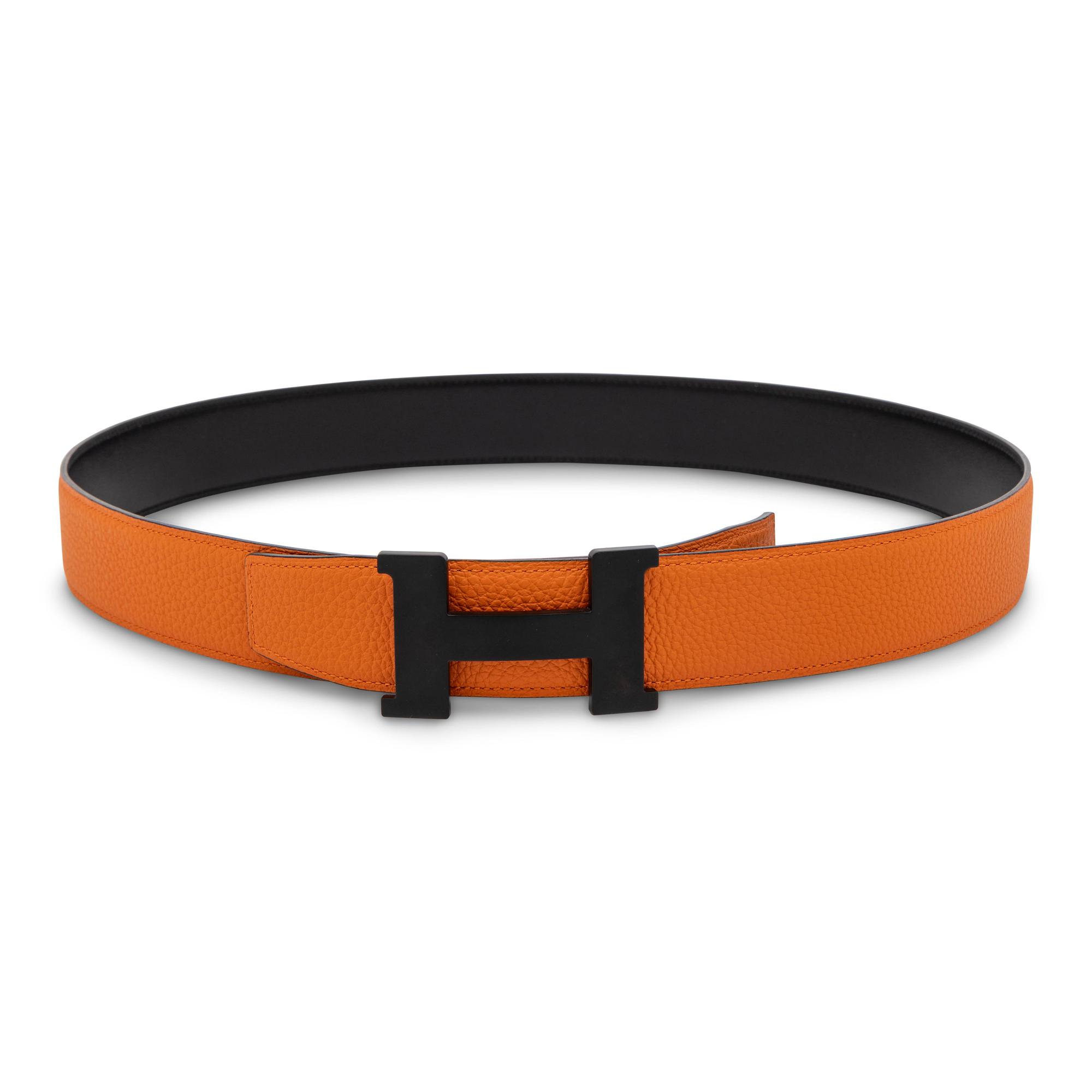 Hermès, Constance Belt in Reversible Orange/Black Leather
