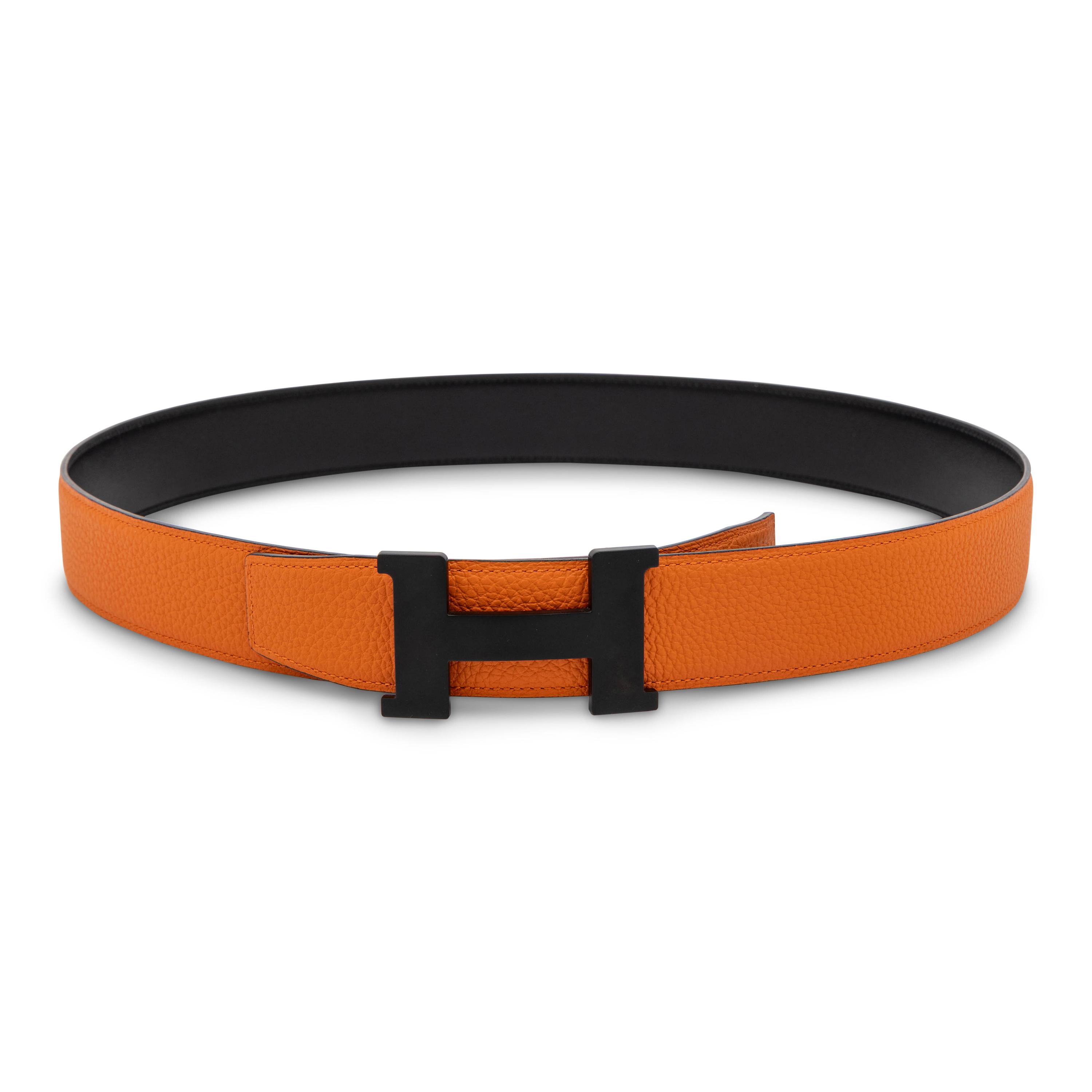 Hermès, Constance Belt in Reversible Orange/Black Leather