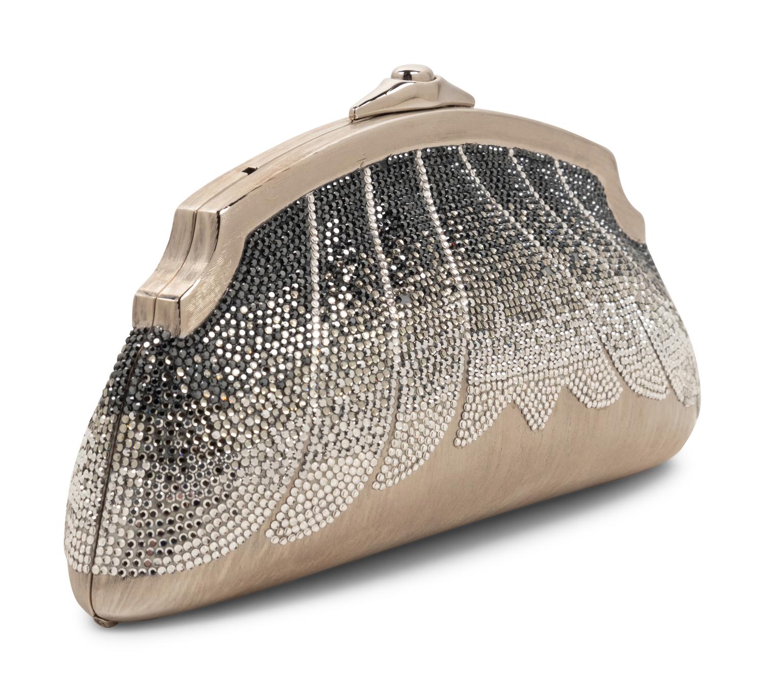 Judith Leiber Silver and Gray Rhinestone Minaudière