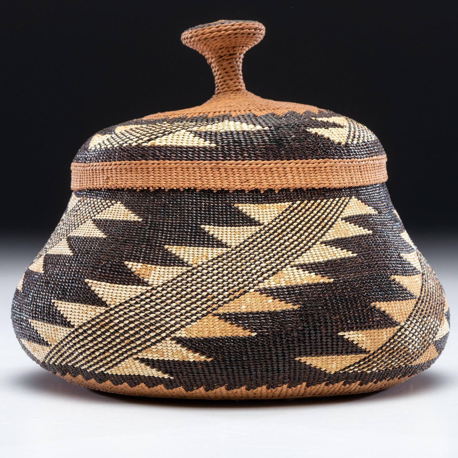 Elizabeth Hickox (Wiyot, 1872-1947) Attributed, Polychrome Lidded Basket