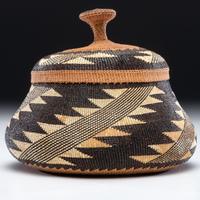 Elizabeth Hickox (Wiyot, 1872-1947) Attributed, Polychrome Lidded Basket