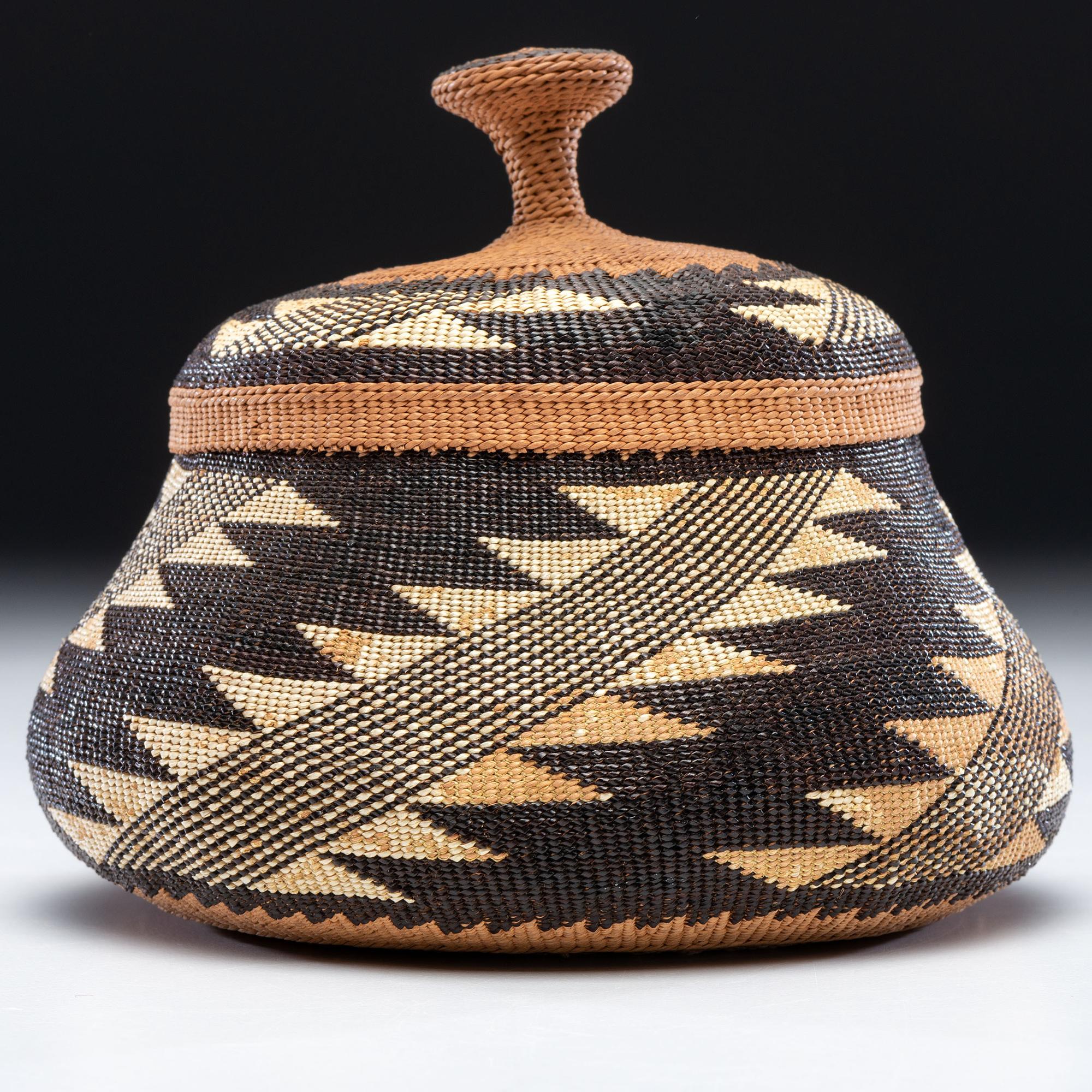 Elizabeth Hickox (Wiyot, 1872-1947) Attributed, Polychrome Lidded Basket