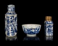 Three Chinese Export Blue and White Porcelain Wares