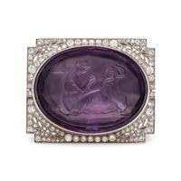 ANTIQUE, DIAMOND AND AMETHYST INTAGLIO BROOCH