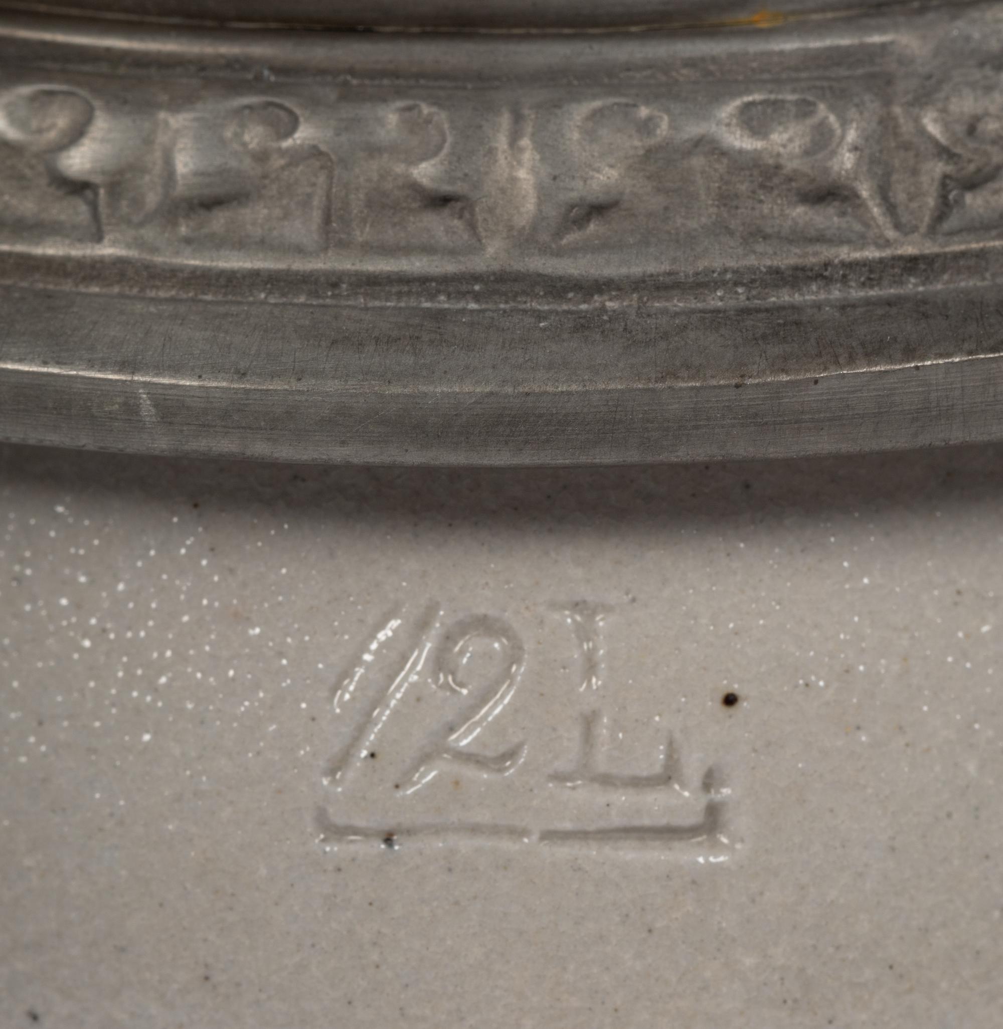 A Pewter Mounted Stoneware Stein, Lemp Brewing, St. Louis