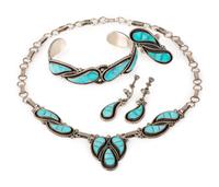 Zuni Silver and Channel Inlaid Turquoise Jewelry Suite