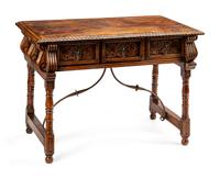 A Spanish Baroque Style Iron Mounted Trestle Table