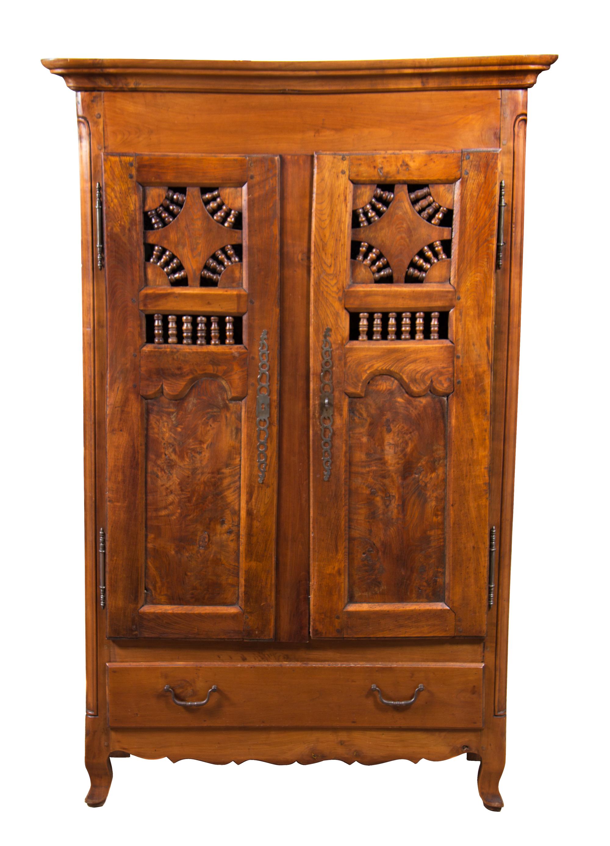 A French Provincial Fruitwood Armoire Height 69 x width 39 x depth 15 1/2 inches. — 19TH CENTURY