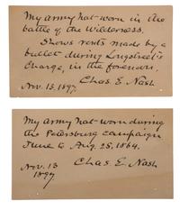 Two Army slouch hats identified to Captain Charles E. Nash, Company F, 19th Maine Infantry.