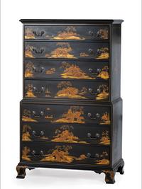 A George III Style Green-Japanned Chest-on-Chest