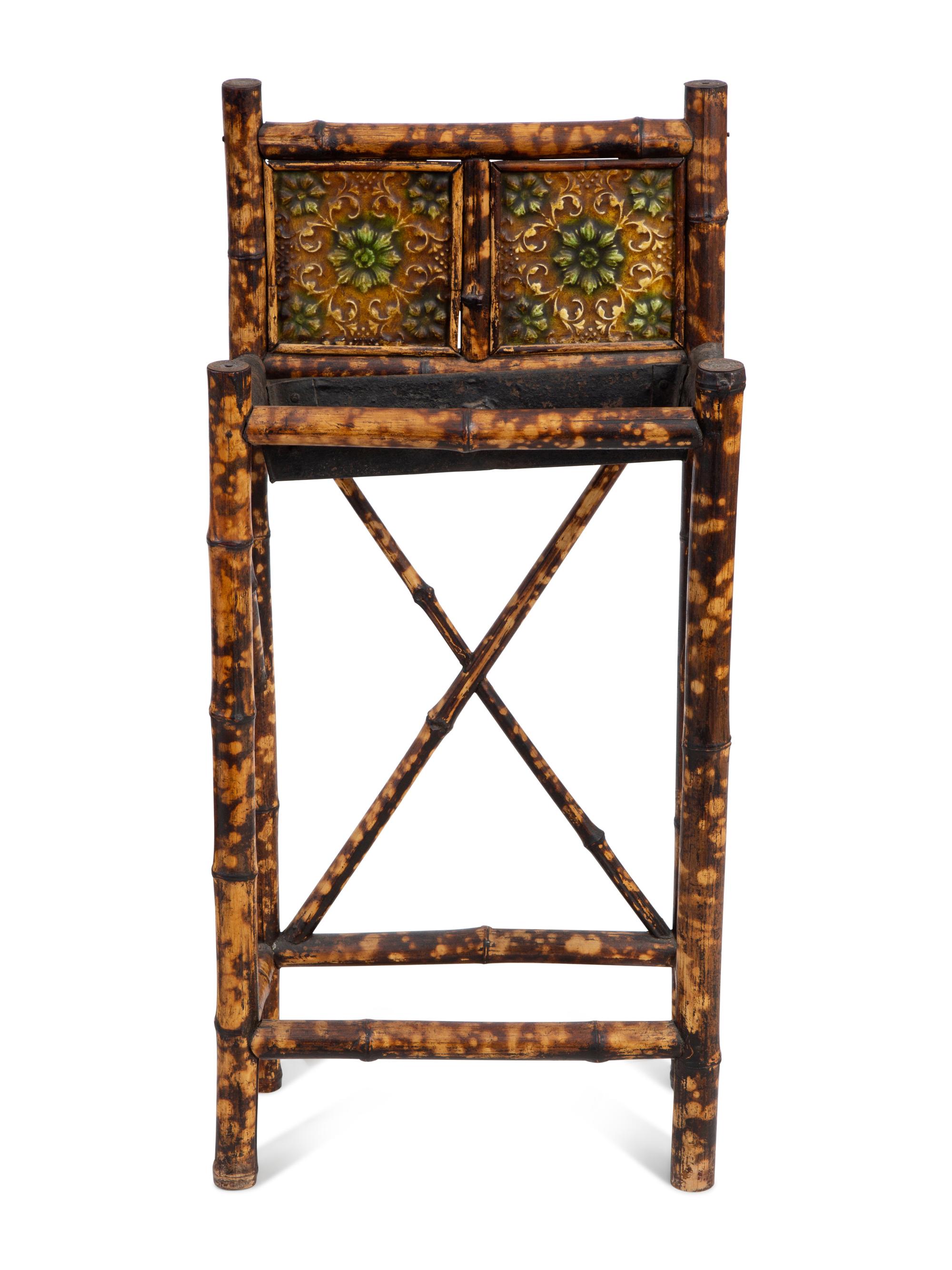 A Victorian Style Burnt Bamboo Octagonal Table, Umbrella Stand, and Etagere — 19TH/20TH CENTURY