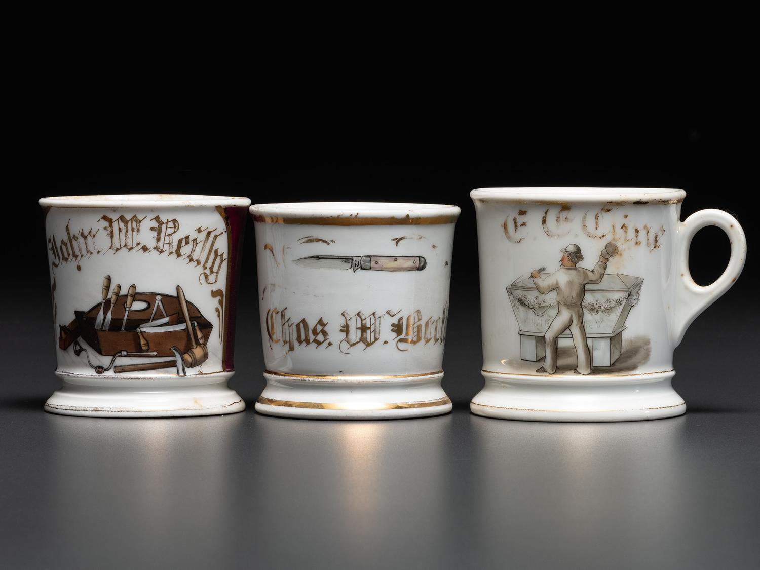 Three Porcelain Occupational Shaving Mugs