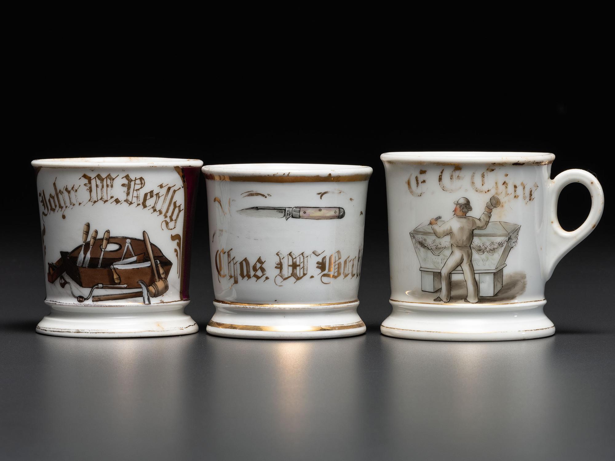 Three Porcelain Occupational Shaving Mugs