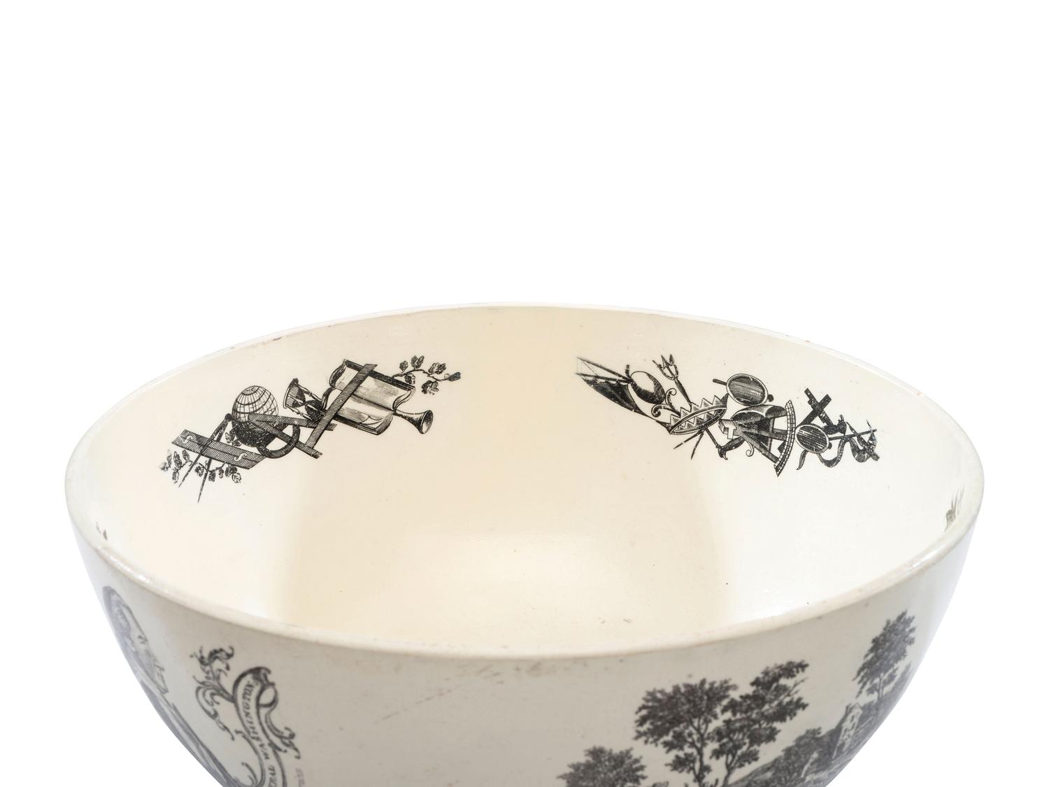 A Liverpool Transfer-Printed Creamware Punch Bowl with George Washington and Benjamin Franklin