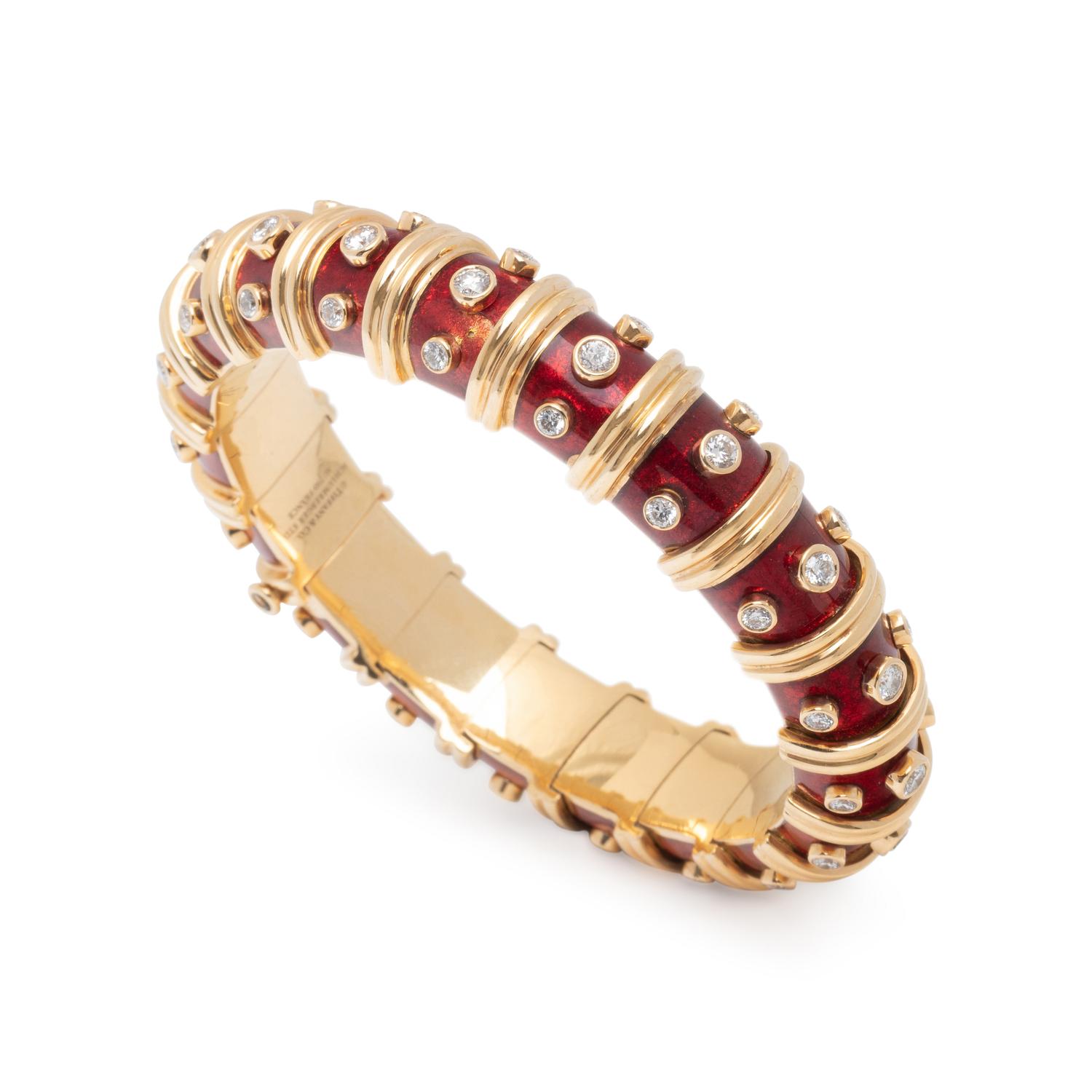 TIFFANY & CO., SCHLUMBERGER, PAILLONNÉ ENAMEL AND DIAMOND 'DOTS' BRACELET