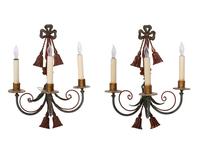 A Pair of Italian Tole Peinte Three-Light Sconces
