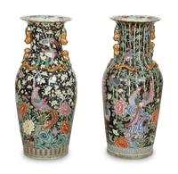 A Near Pair of Chinese Export Famille Noire Porcelain Palace Vases