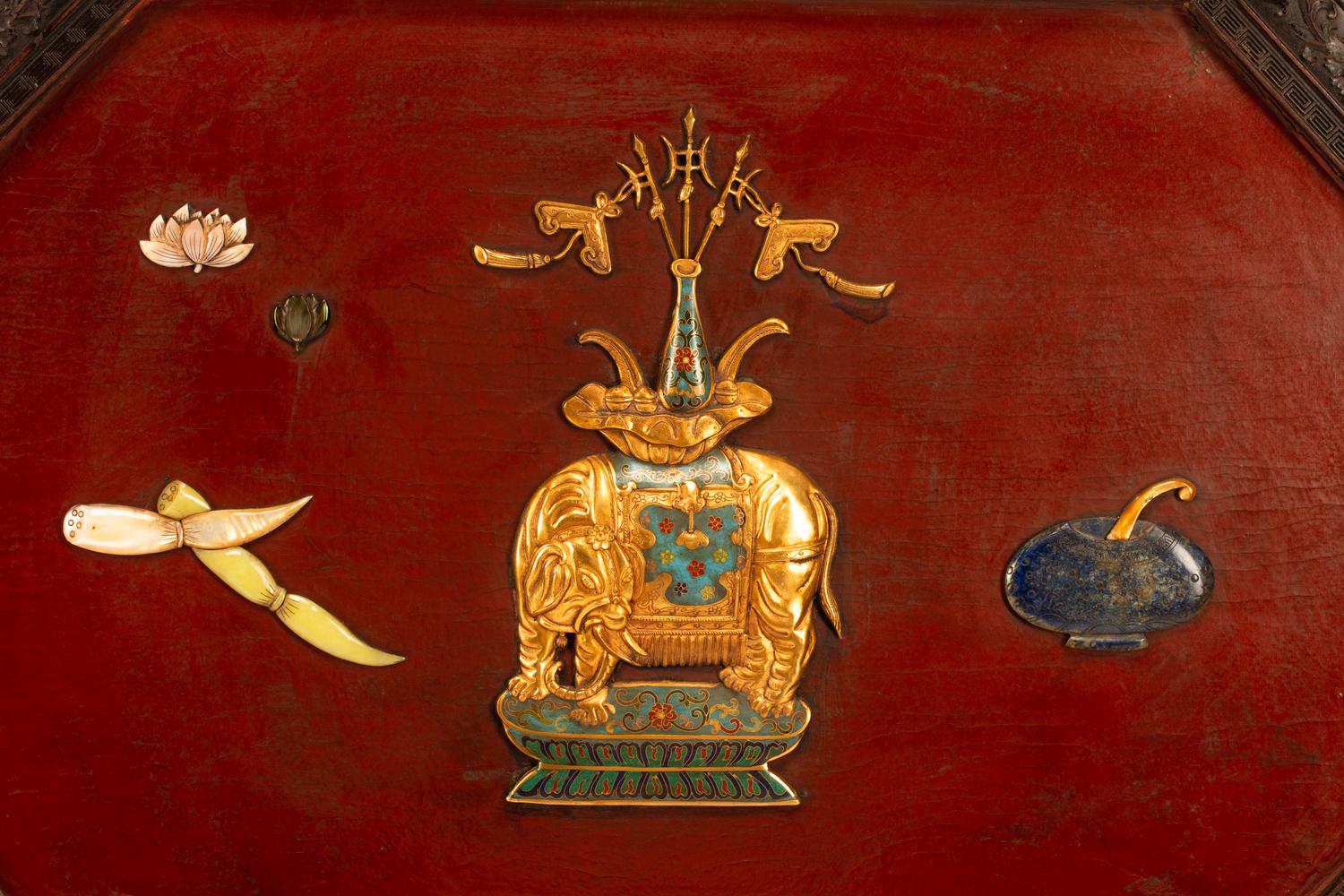 A Pair of Chinese Hardstone Inlaid Lacquer Wall Panels