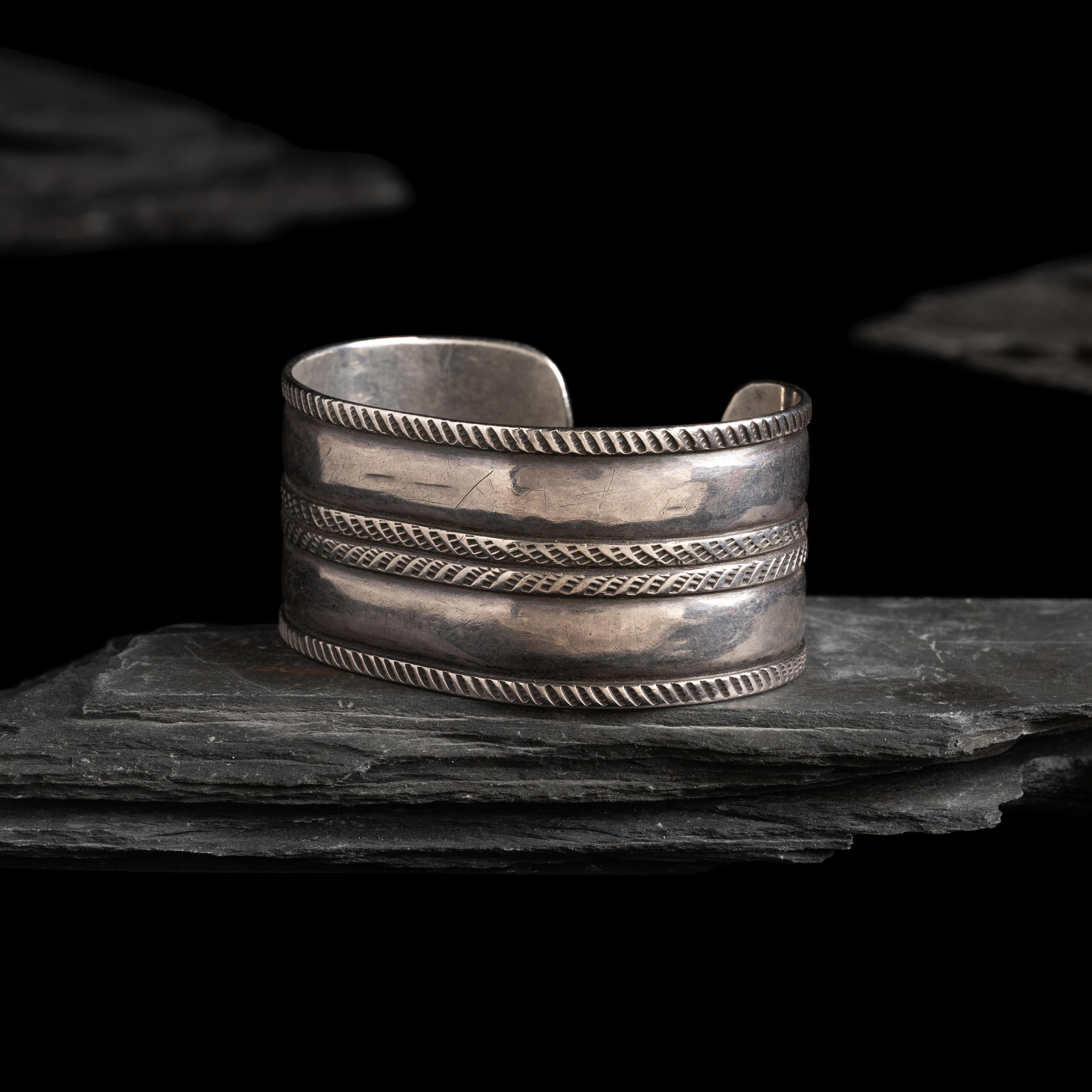 Early Navajo Stamped and Chiseled Ingot Cuff Bracelet