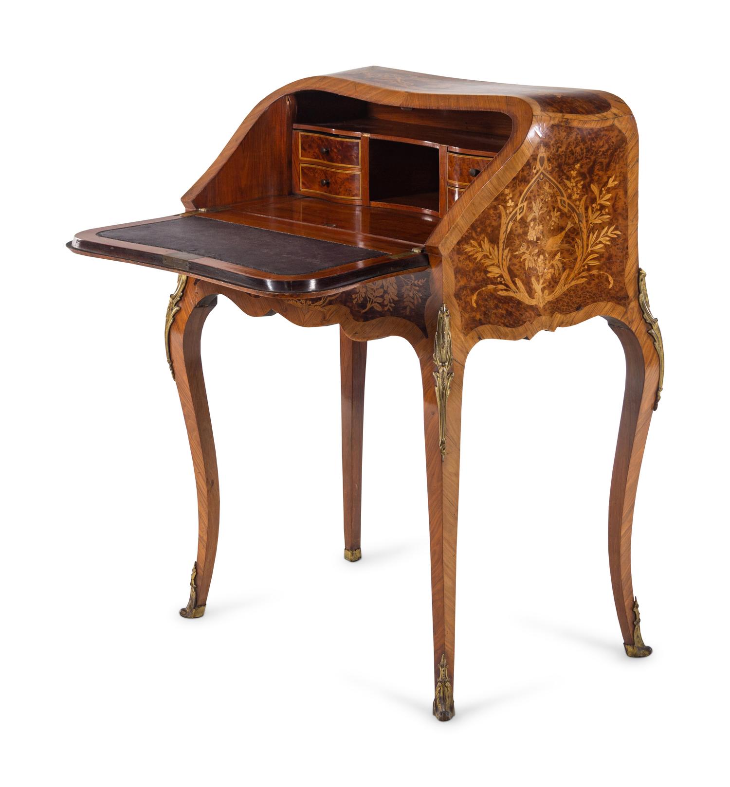 A Louis XV Style Gilt Bronze Mounted Marquetry Bureau en Pente