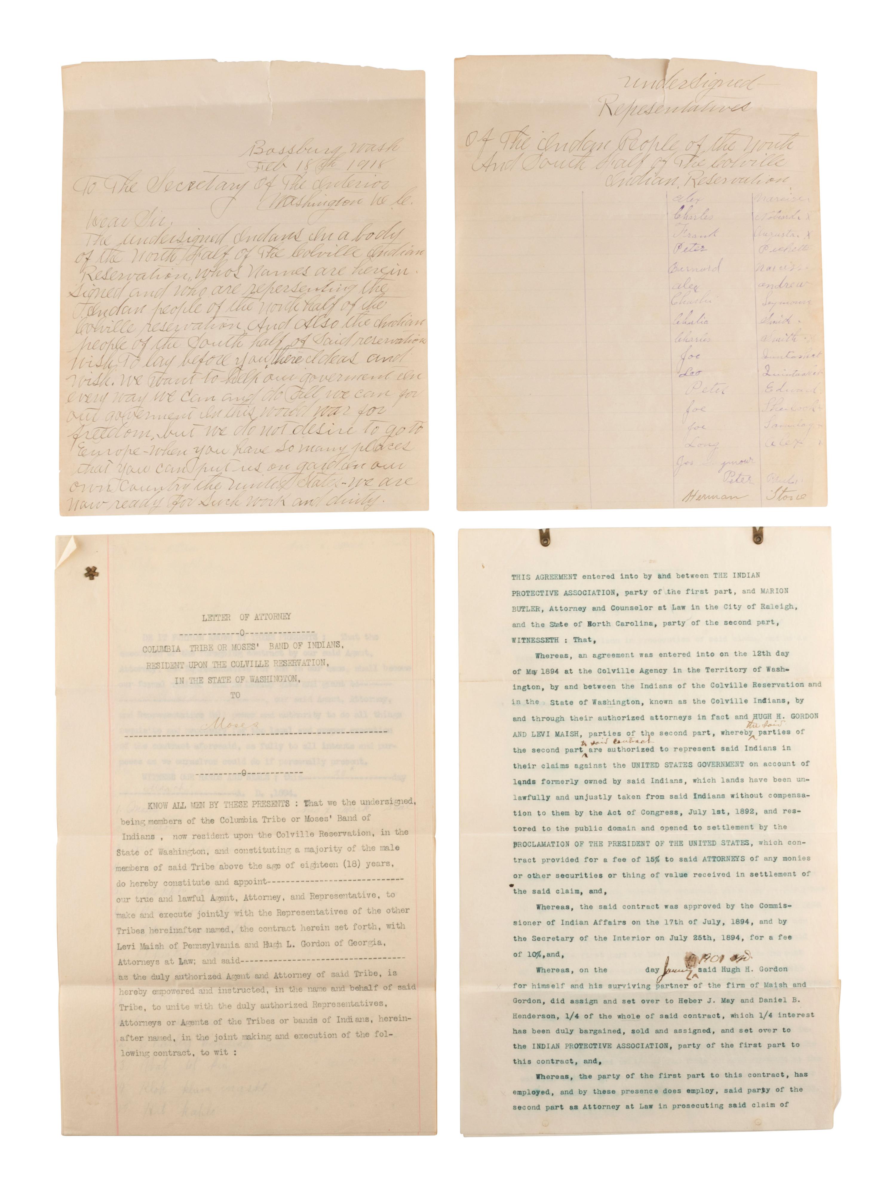 [NATIVE AMERICANS]. Documents related to the Colville Reservation and the Nez Perce.