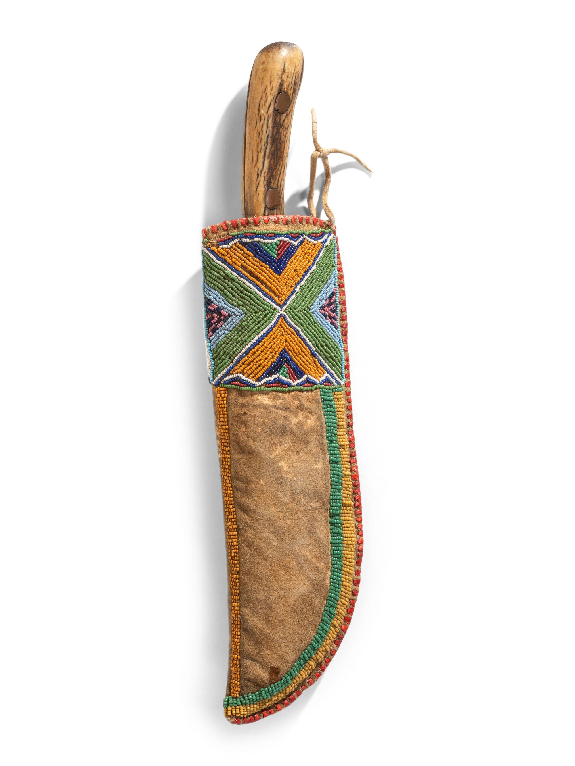 Plateau Beaded Hide Knife Sheath and Knife
