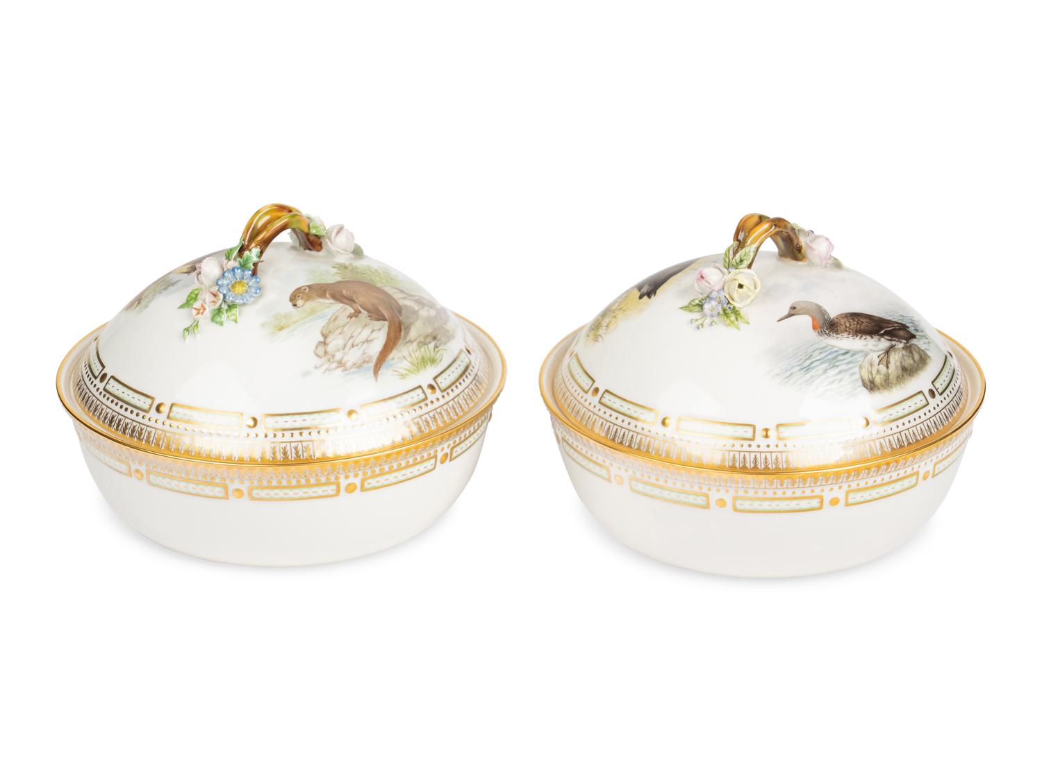 A Pair of Royal Copenhagen Fauna Danica Porcelain Covered Vegetable Dishes