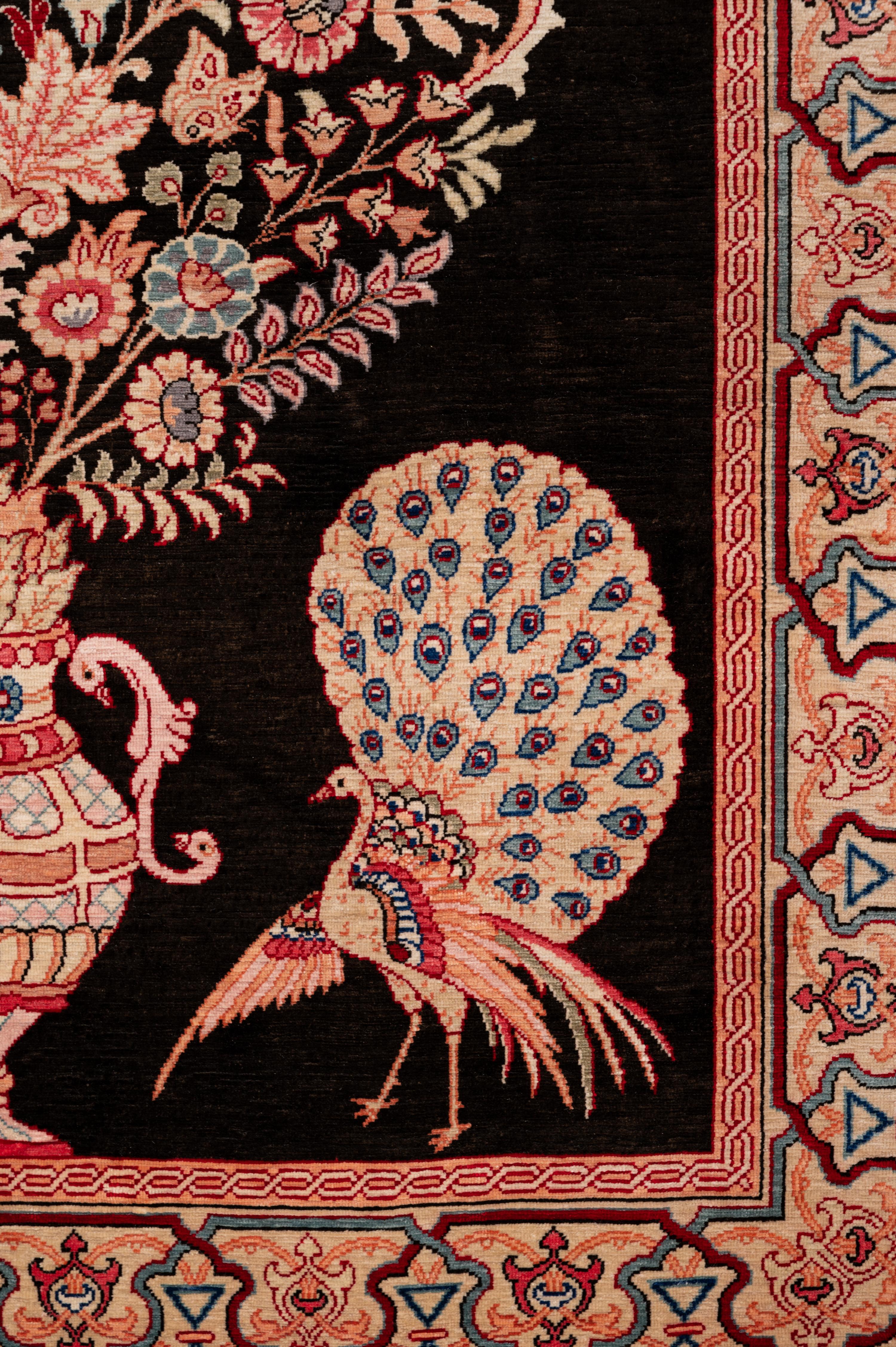 A Pair of Qum Silk and Wool Pictorial Rugs