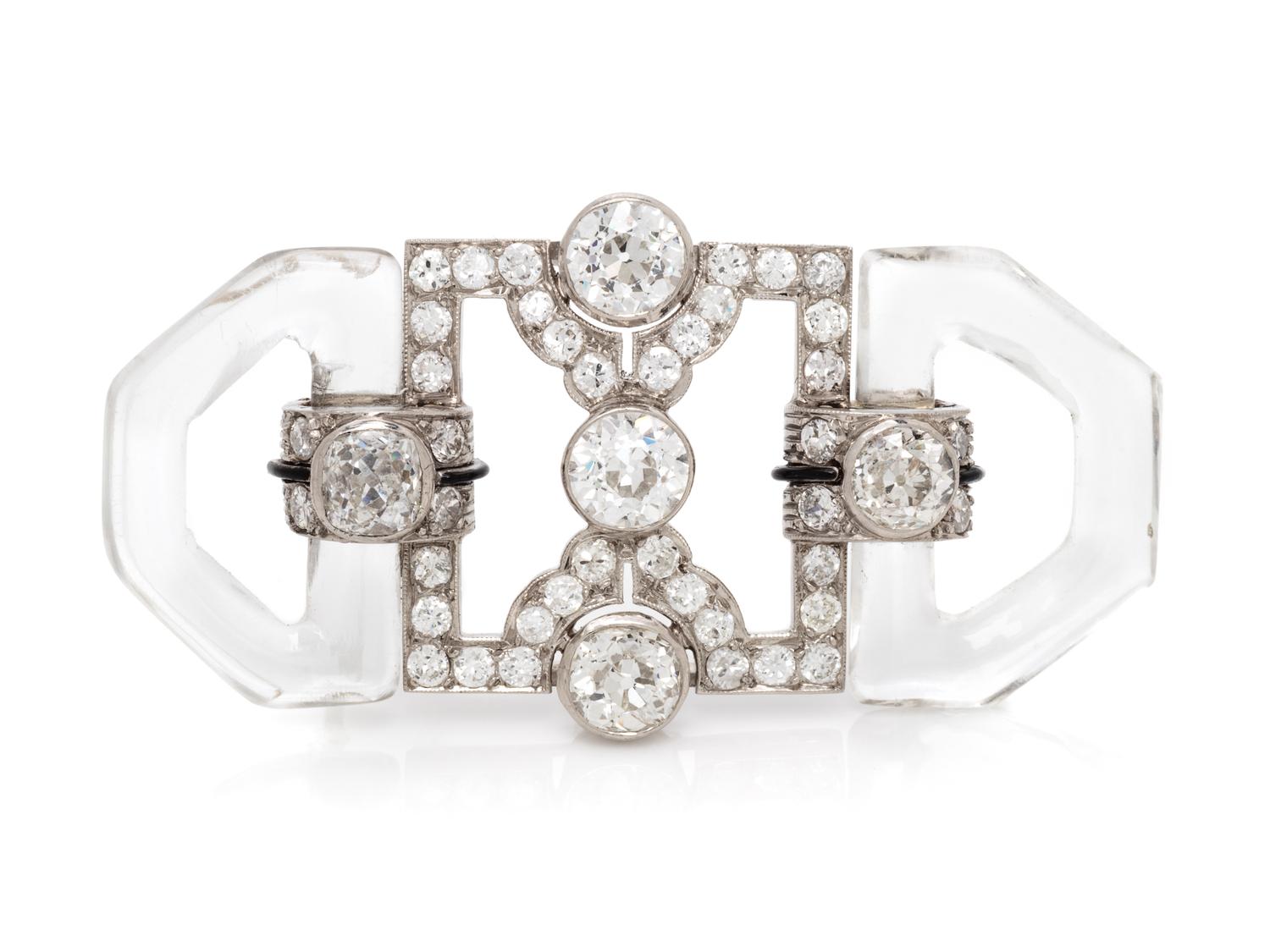 CARTIER, ART DECO, DIAMOND AND ROCK CRYSTAL BROOCH