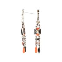 CORAL, ONYX, MOTHER-OF-PEARL, AND DIAMOND EARRINGS