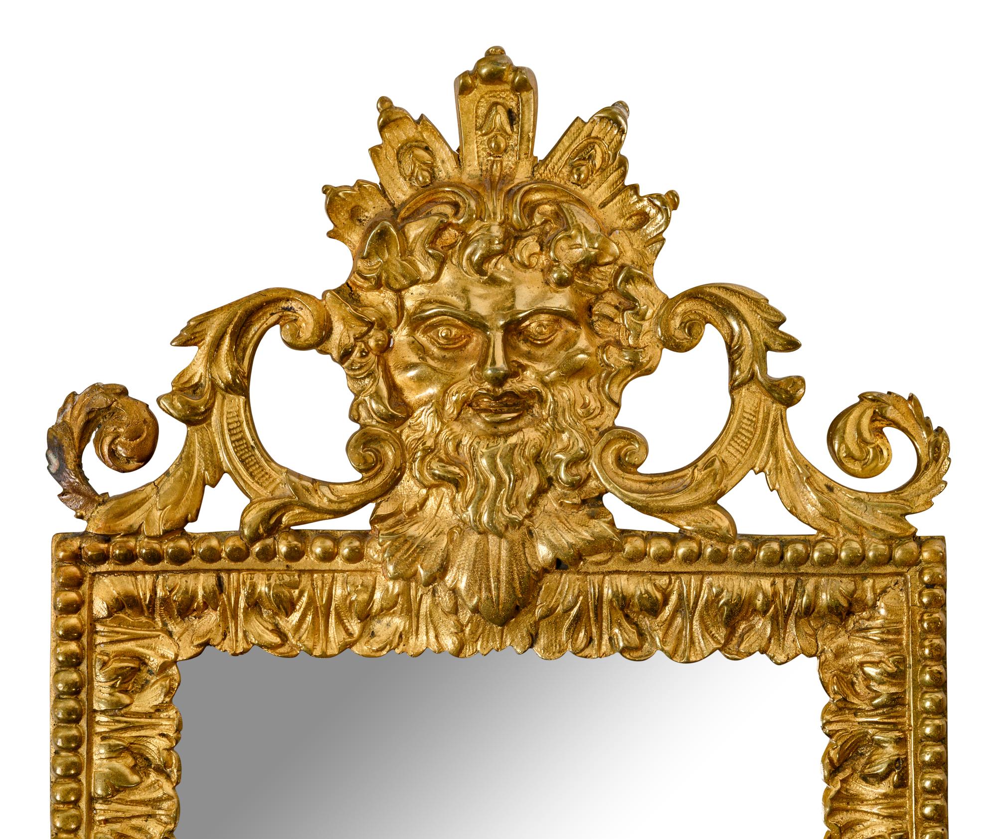 A Pair of Continental Mirror-Inset Gilt Brass Three-Light Girandoles