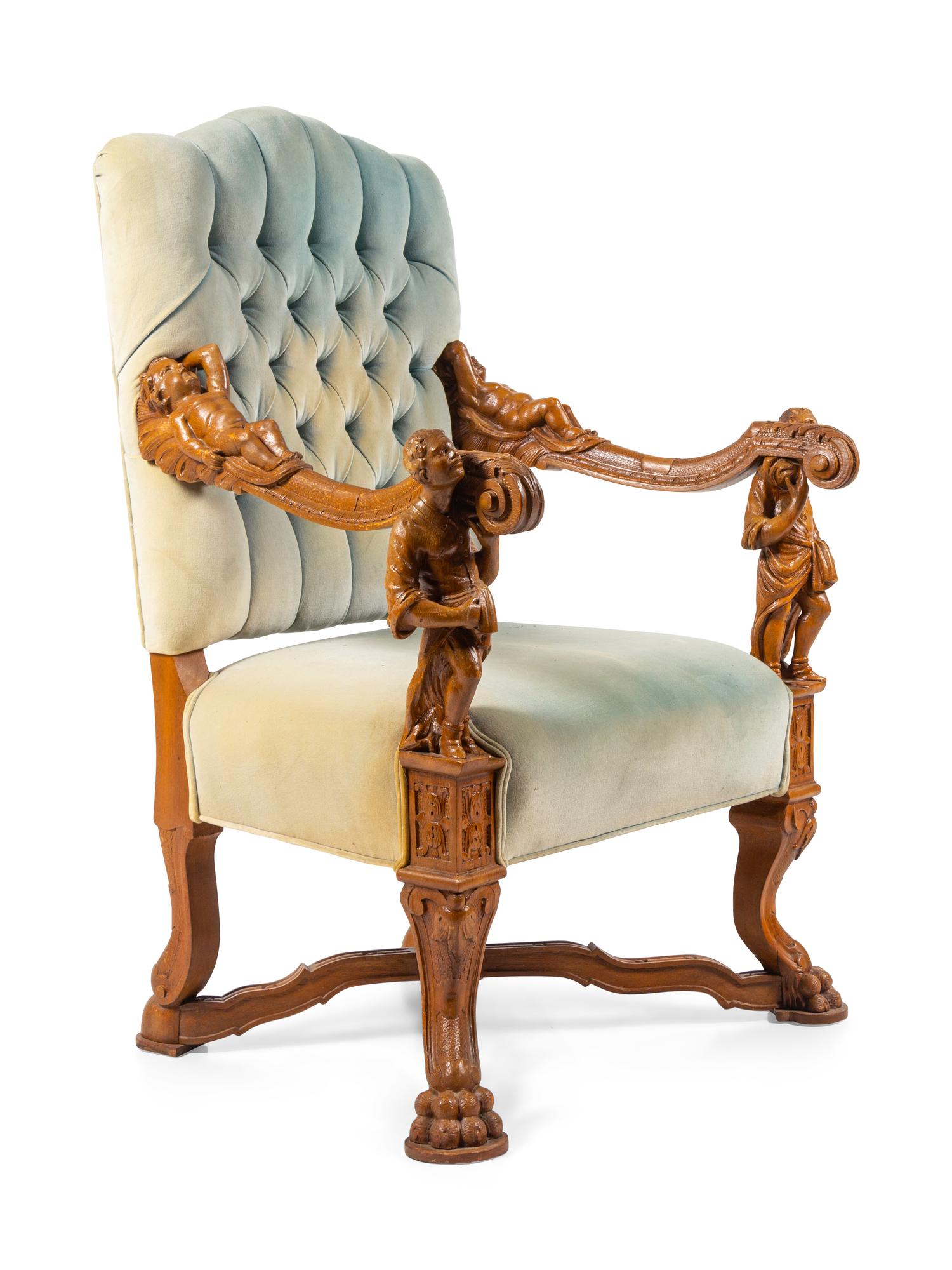 A Venetian Baroque Style Carved Armchair