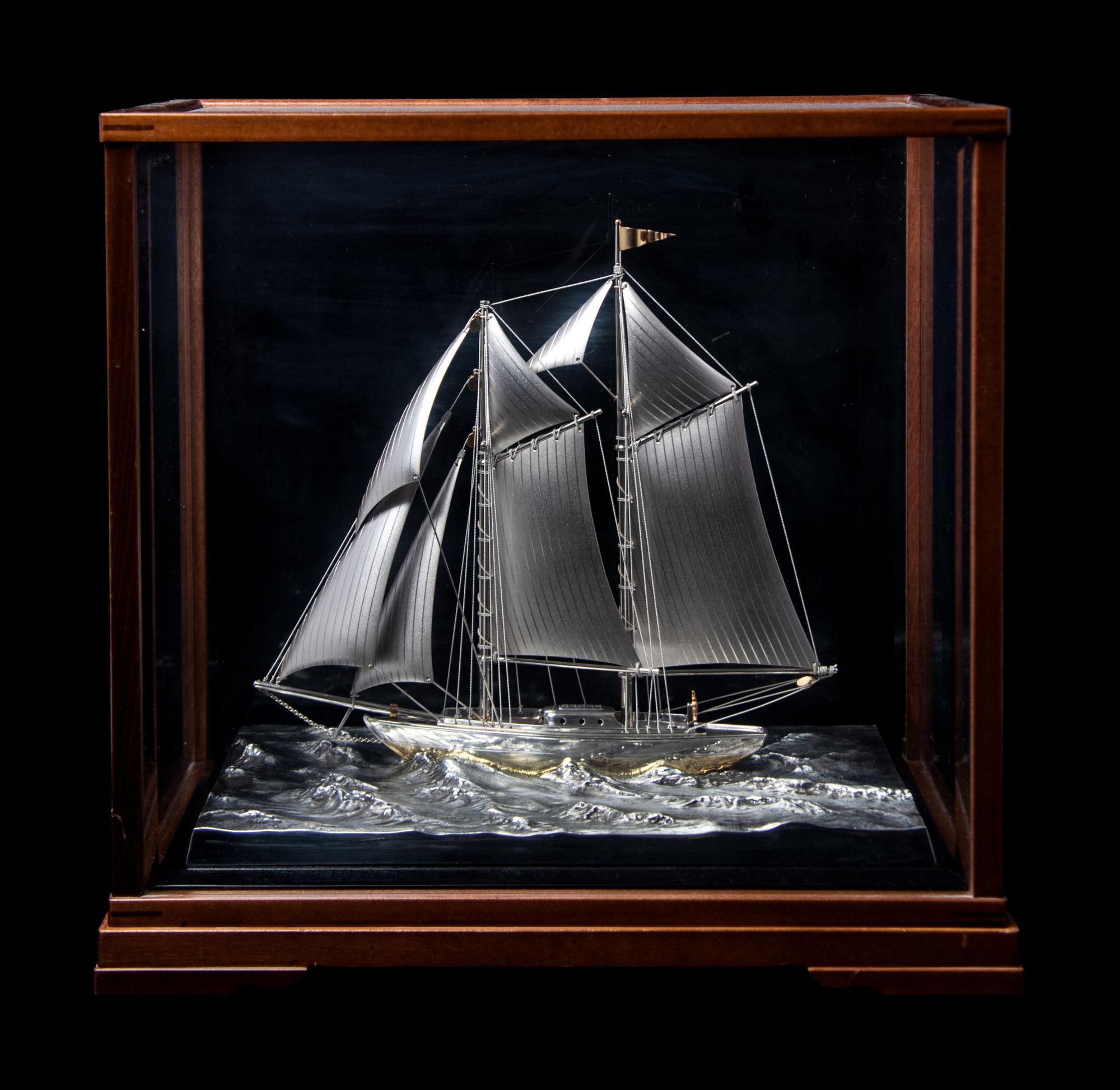 A Japanese Silver Model of a Yacht