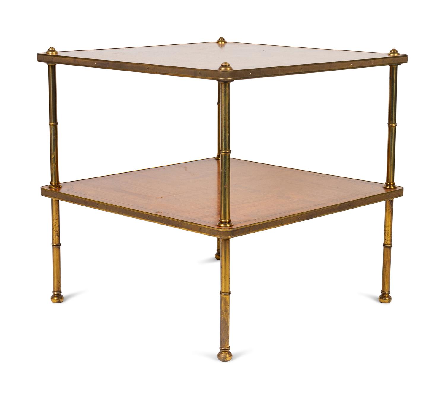 A Regency Style Walnut and Brass Two-Tier End Table