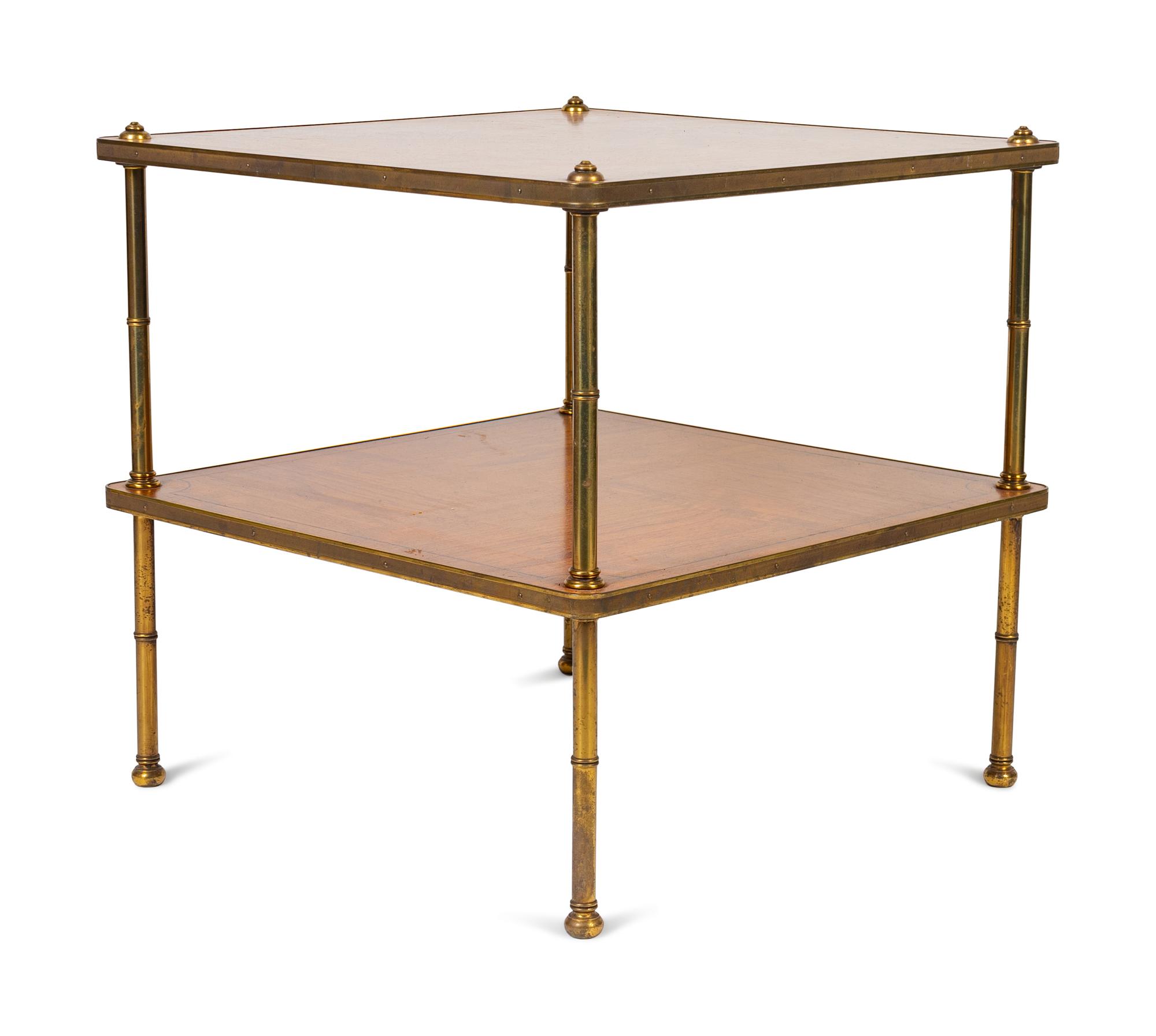 A Regency Style Walnut and Brass Two-Tier End Table